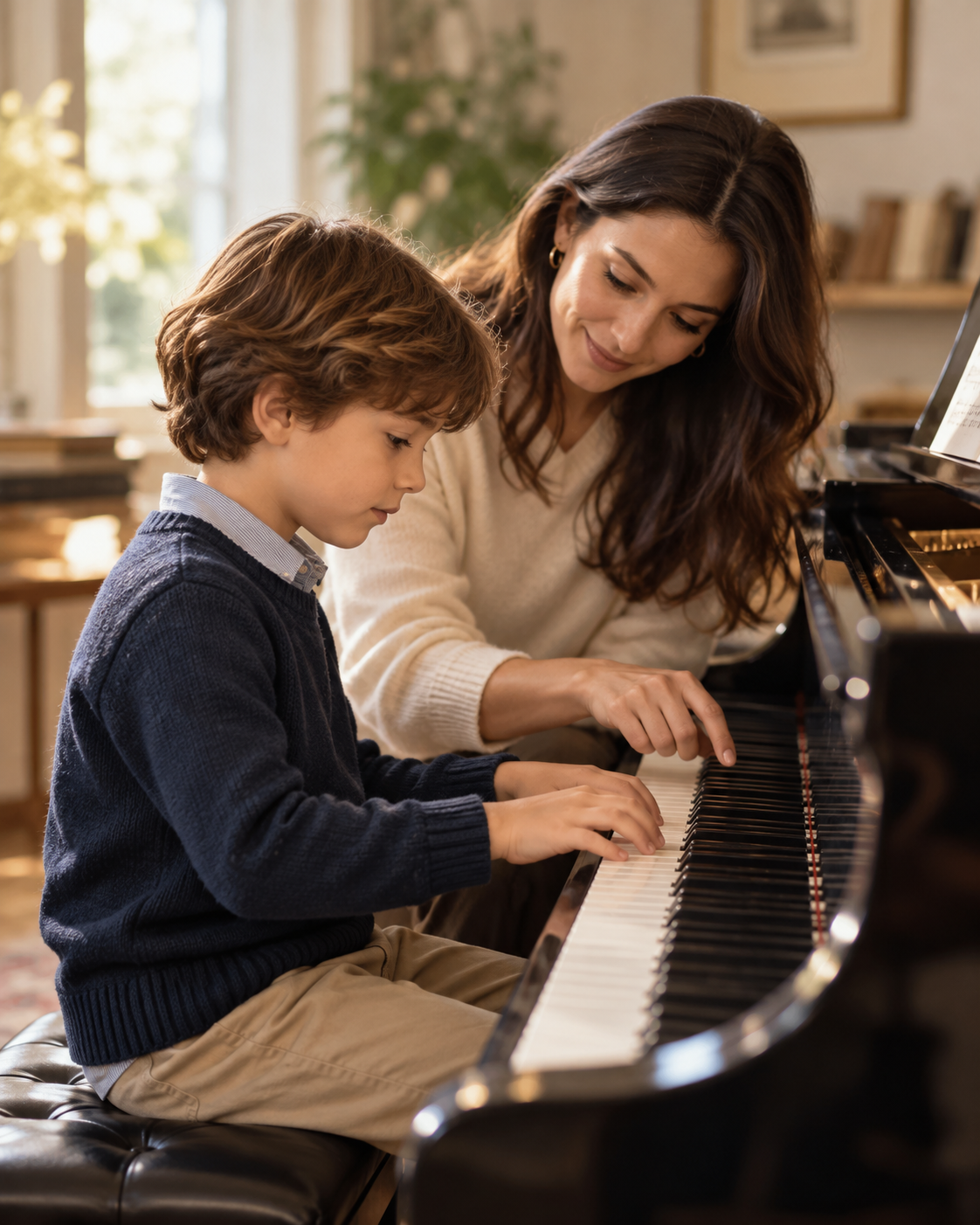 Bambino durante una lezione di pianoforte