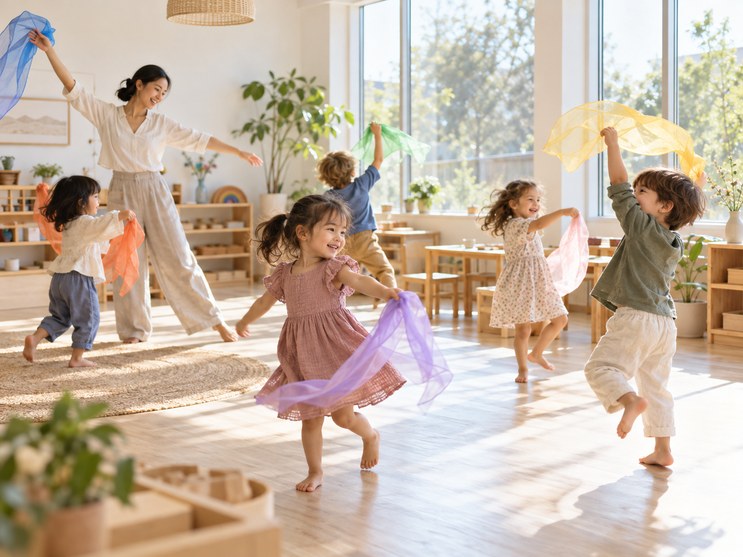 Bambini in movimento durante un'esperienza musicale