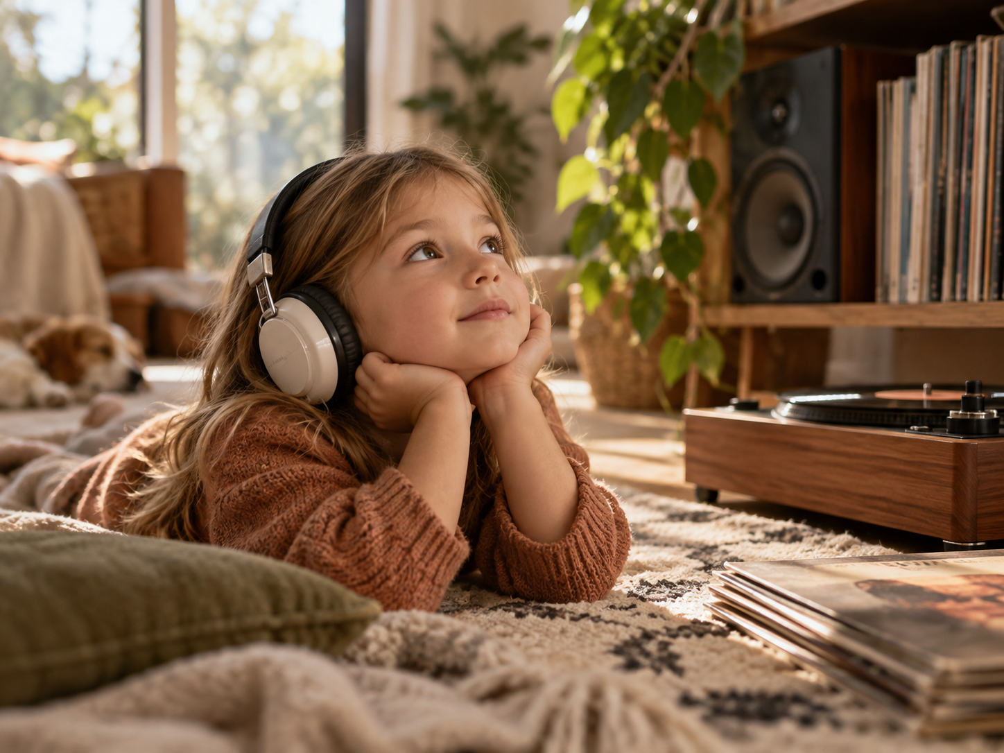 Bambina durante un'esperienza di ascolto musicale
